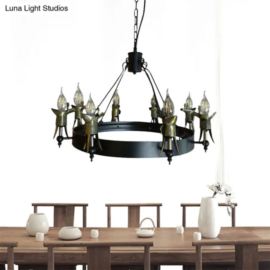 Antique Style Metal Hanging Lamp: Bare Bulb Multi Light Chandelier In Brass - Farmhouse Lighting
