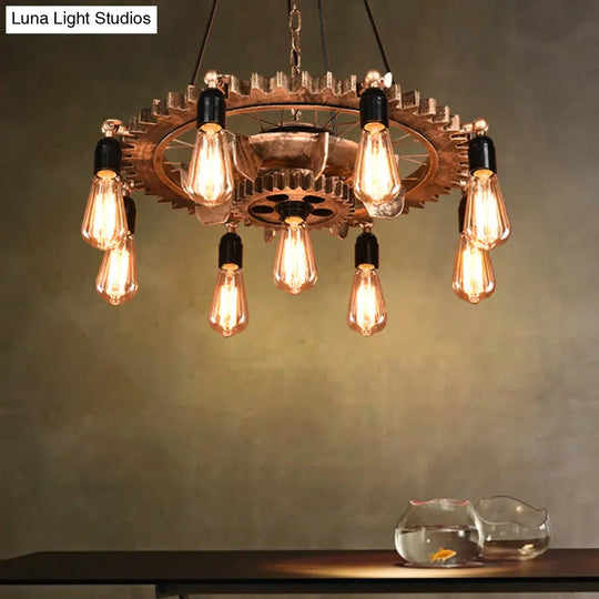 Antique Style Dark Rust Metal Pendant Ceiling Light With 9 Lights - Perfect For Living Room