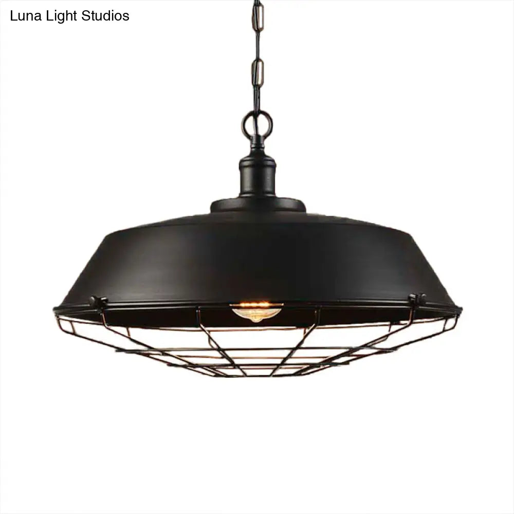 Antique Style Iron Barn Hanging Light With Wire Guard - 10’/14’/18’ Dia Brass/Bronze/Black