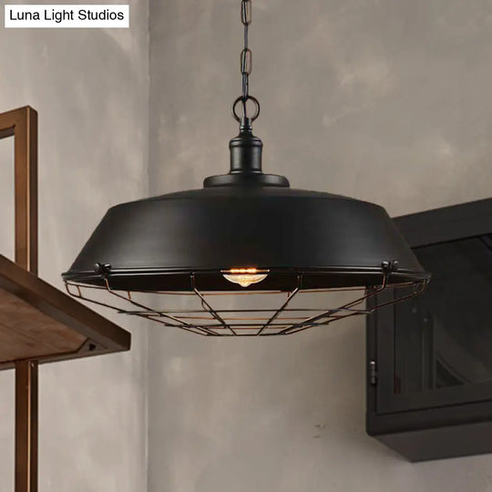 Antique Style Iron Barn Hanging Light With Wire Guard - 10’/14’/18’ Dia Brass/Bronze/Black