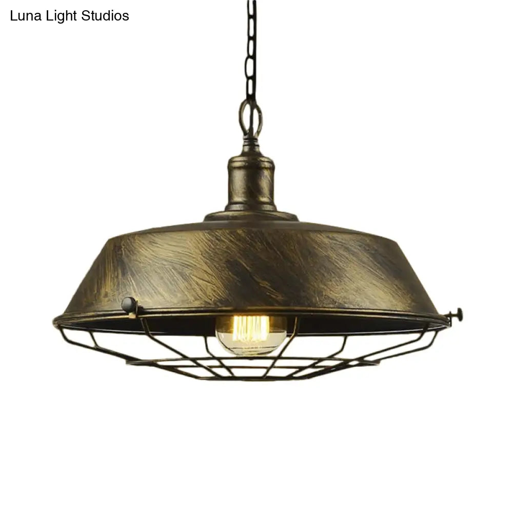 Antique Style Iron Barn Hanging Light With Wire Guard - Choice Of 10/14/18 Dia 1 Head Pendant