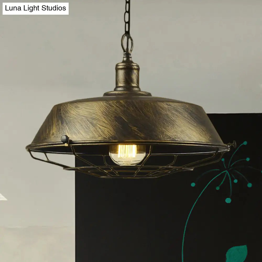 Antique Style Iron Barn Hanging Light With Wire Guard - Choice Of 10/14/18 Dia 1 Head Pendant