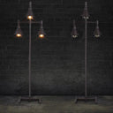 Antique-Style Iron Floor Lamp With 3 Lights Dark Rust Conical Shade And Elegant Pipe Design