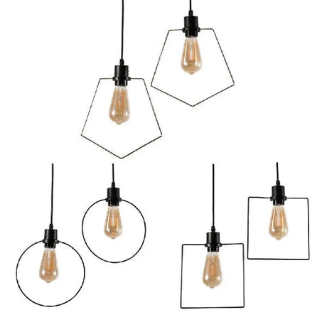 Antique Style Metal Black/Gold Pendant Light With Suspended Ring/Square/Pentagon Shade For Coffee