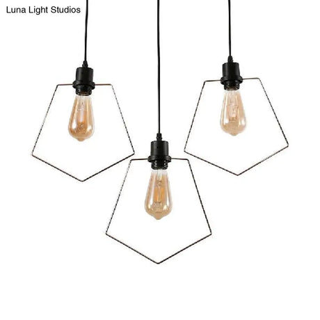Antique Style Metal Black/Gold Pendant Light With Suspended Ring/Square/Pentagon Shade For Coffee