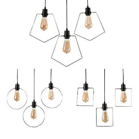 Antique Style Metal Black/Gold Pendant Light With Suspended Ring/Square/Pentagon Shade For Coffee