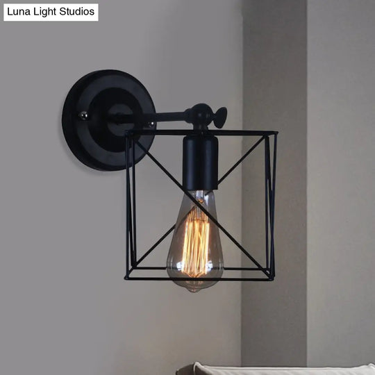 Antique Style Metal Wall Lamp With Black Cage Shade - Perfect For Bedroom