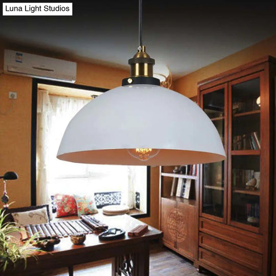 Metallic Domed Pendant Ceiling Light - Antique Style With Black/White Finish Perfect For Restaurants