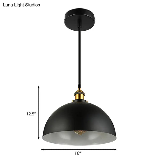 Metallic Domed Pendant Ceiling Light - Antique Style With Black/White Finish Perfect For Restaurants