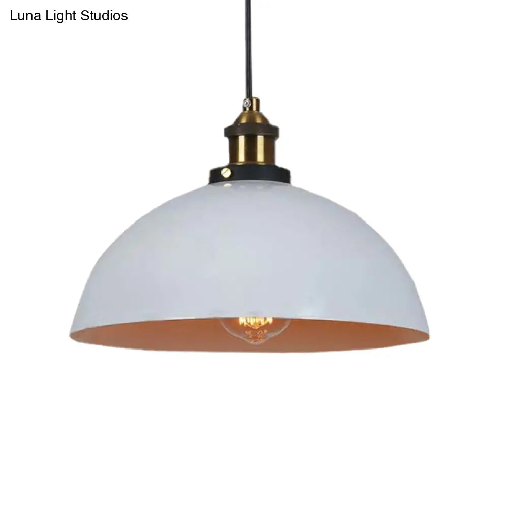 Antique Style Metallic Domed Pendant Light For Restaurant - Black/White 12’/16’ Dia White / 12’