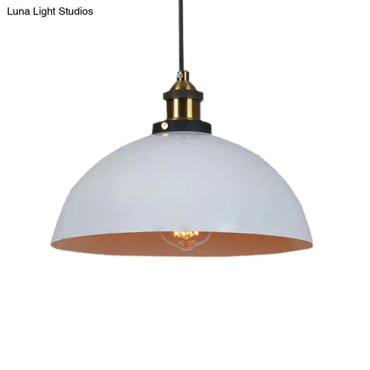 Antique Style Metallic Domed Pendant Light For Restaurant - Black/White 12’/16’ Dia White / 12’