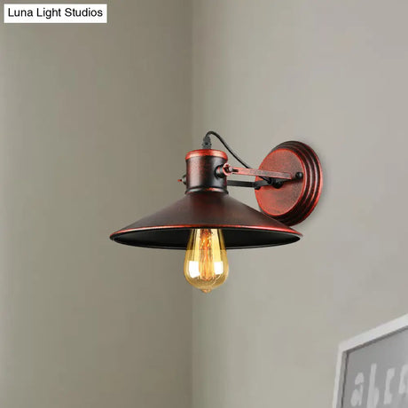 Antique Style Metallic Saucer Sconce Wall Lighting 1 Bulb Corridor Lamp In Black/Rust