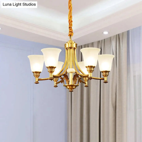 Antique Style Opaline Glass Bedroom Chandelier With Brass Flared Design