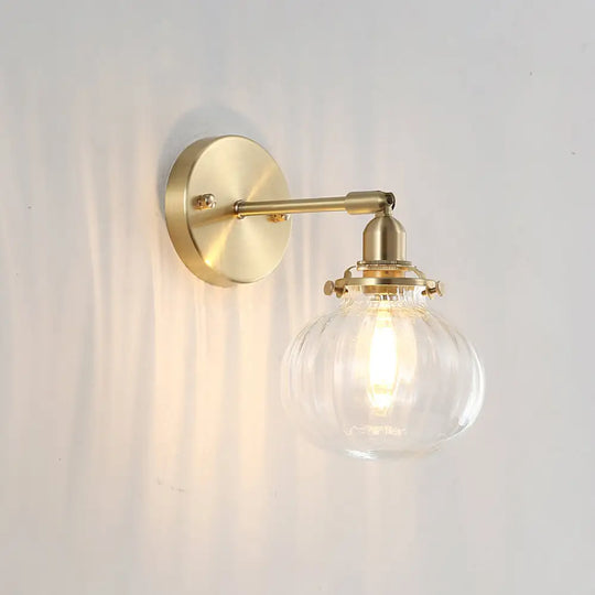 Antique Style Pumpkin Shade Glass Wall Light - Bedside Lighting Fixture 1 Clear
