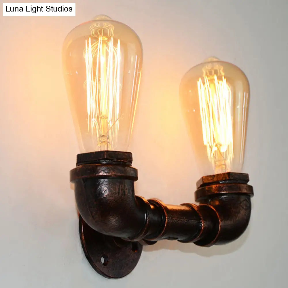 Antique Style Rustic Metal U-Shaped Pipe Wall Lighting With 2 Heads For Bar Mount