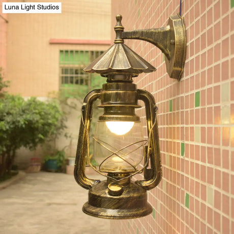 Antique Style Single-Bulb Oil Lantern Sconce: Clear Glass Wall Mount Light For Aisles