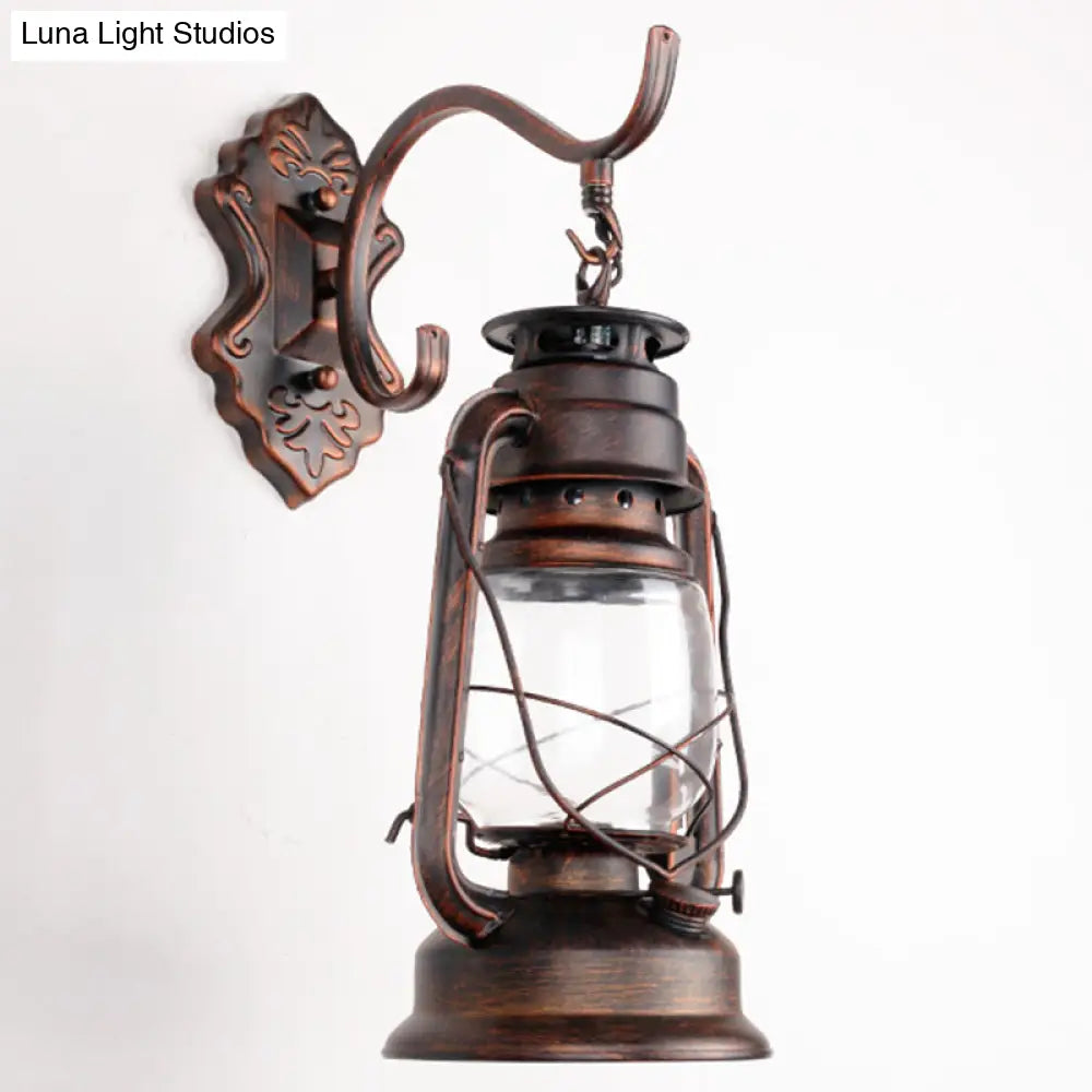 Antique Style Single-Bulb Oil Lantern Sconce: Clear Glass Wall Mount Light For Aisles Copper /