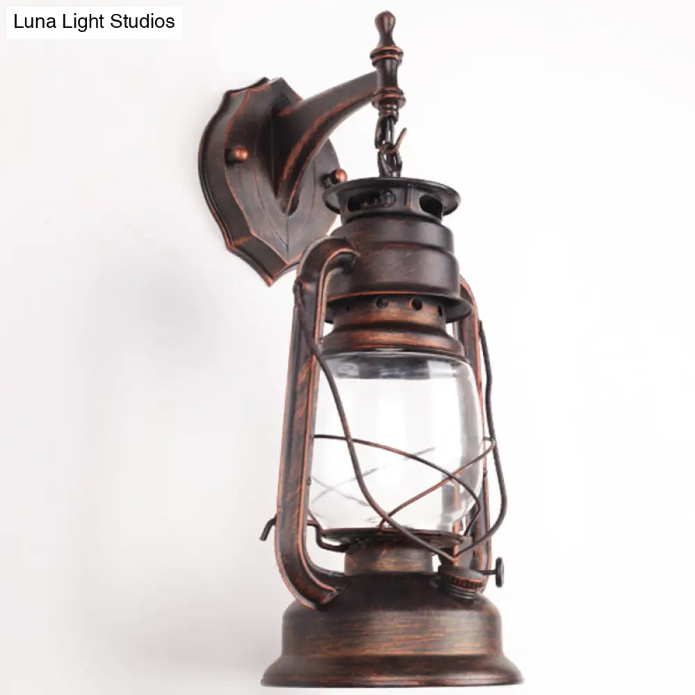 Antique Style Single-Bulb Oil Lantern Sconce: Clear Glass Wall Mount Light For Aisles Copper /