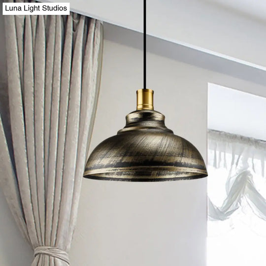 Antique Style Wrought Iron Dome Lamp - 1 Head Restaurant Hanging Light Silver/Bronze/Rust 12’/14