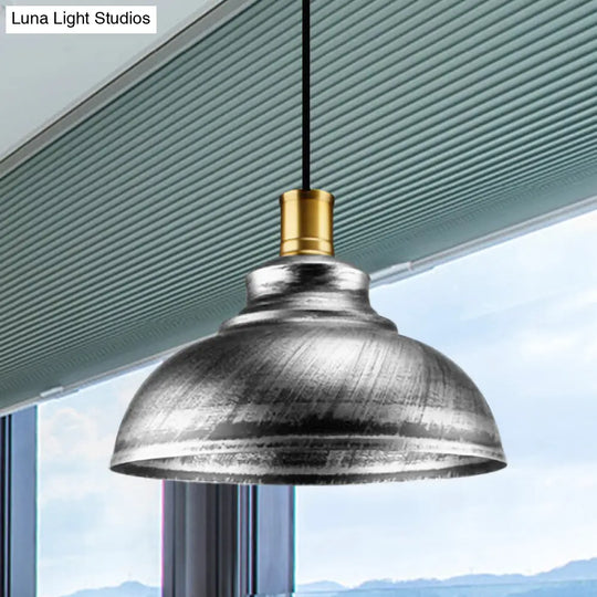 Wrought Iron Dome Suspended Lamp - Antique Style 12/14 Width 1 Head Restaurant Hanging Light