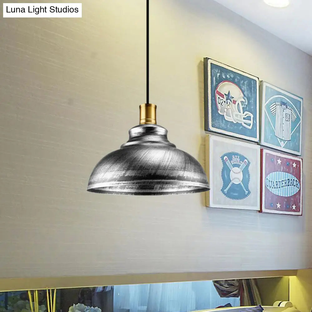 Wrought Iron Dome Suspended Lamp - Antique Style 12/14 Width 1 Head Restaurant Hanging Light