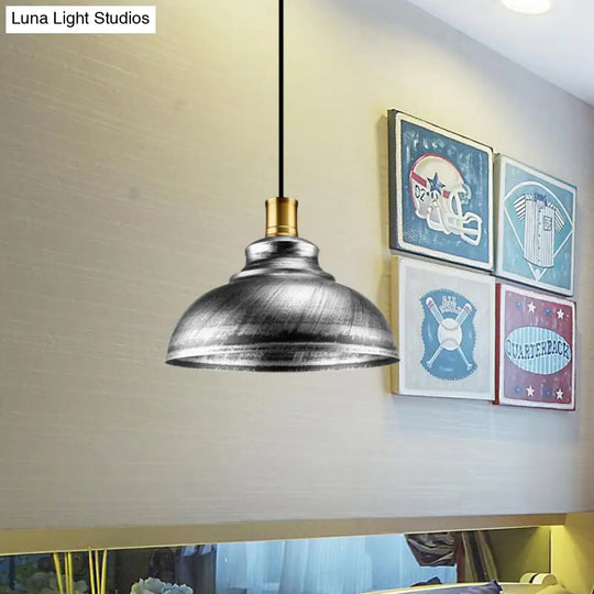 Wrought Iron Dome Suspended Lamp - Antique Style 12/14 Width 1 Head Restaurant Hanging Light