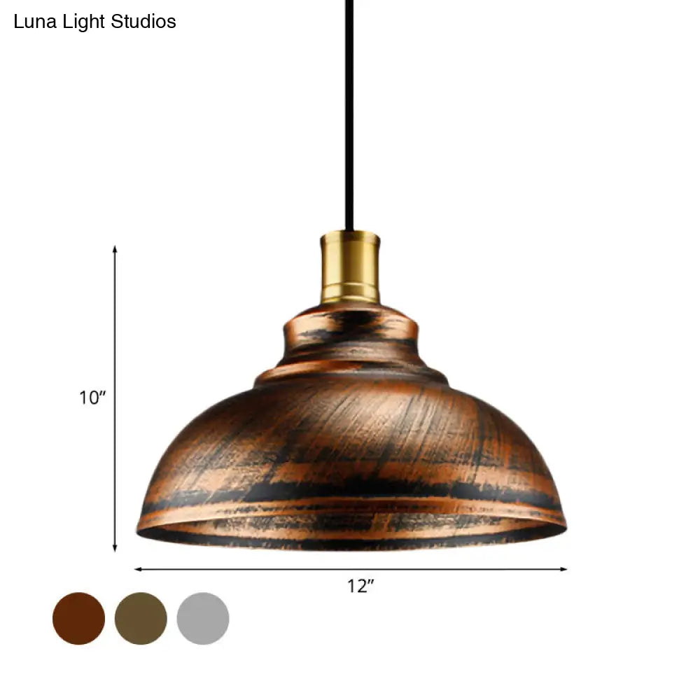 Wrought Iron Dome Suspended Lamp - Antique Style 12/14 Width 1 Head Restaurant Hanging Light