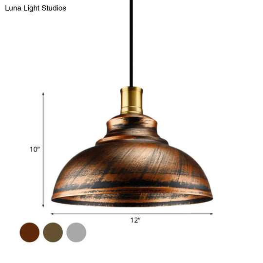 Wrought Iron Dome Suspended Lamp - Antique Style 12/14 Width 1 Head Restaurant Hanging Light