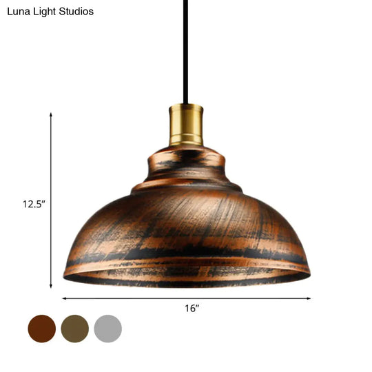 Antique Style Wrought Iron Dome Lamp - 1 Head Restaurant Hanging Light Silver/Bronze/Rust 12’/14