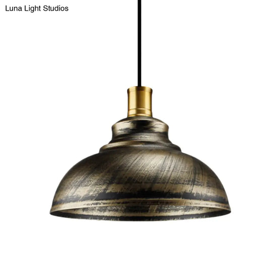Wrought Iron Dome Suspended Lamp - Antique Style 12/14 Width 1 Head Restaurant Hanging Light