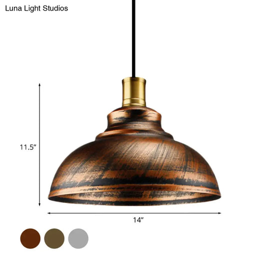 Antique Style Wrought Iron Dome Lamp - 1 Head Restaurant Hanging Light Silver/Bronze/Rust 12’/14