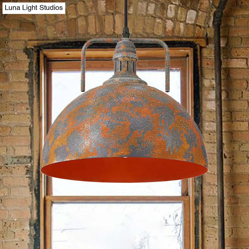 Antique Style Rust Finish Pendant Light With Wrought Iron Frame And Vented Socket - Perfect For