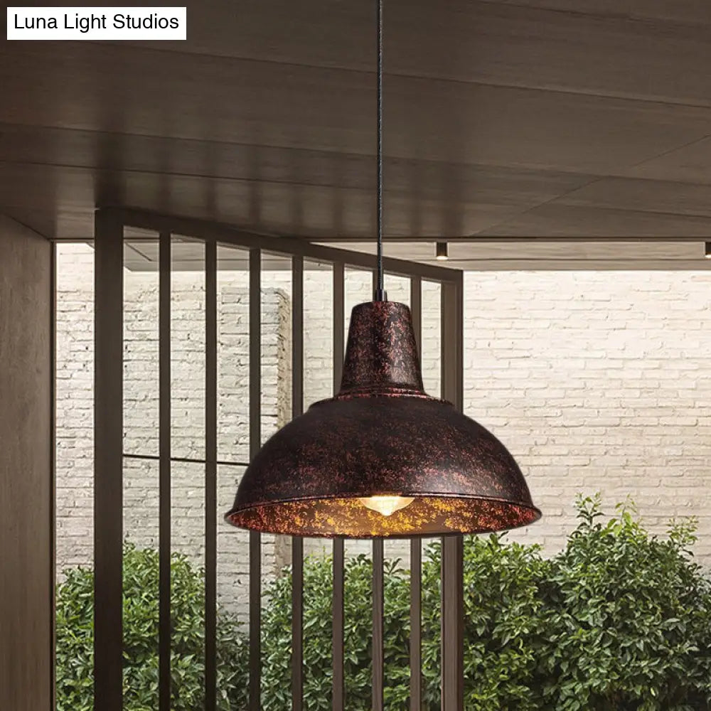 Antique Stylish Domed Suspension Light With Metallic Ceiling Pendant - Black/White