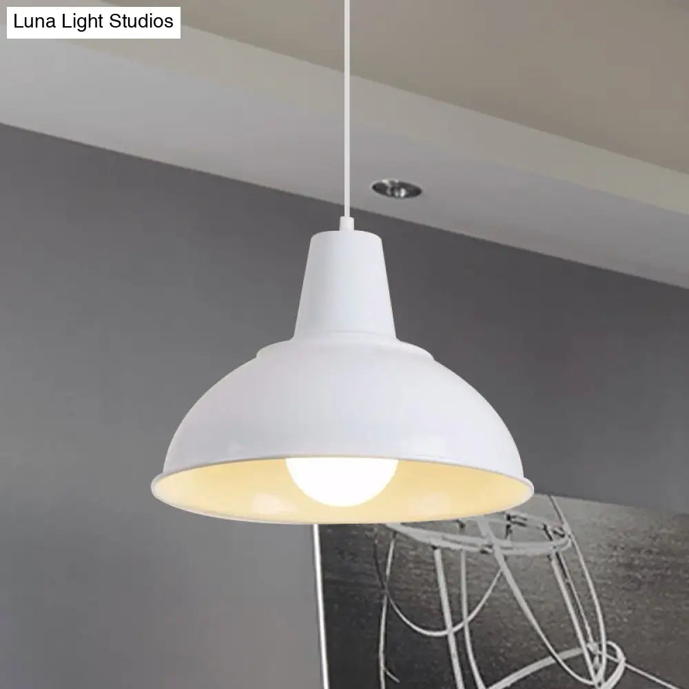 Vintage Domed Pendant Light With Metallic Finish And Hanging Cord In Black/White White