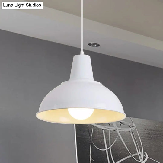 Vintage Domed Pendant Light With Metallic Finish And Hanging Cord In Black/White White
