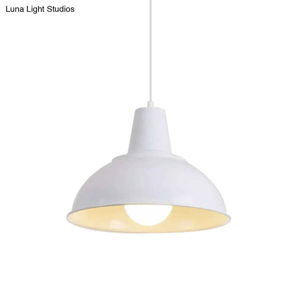 Vintage Domed Pendant Light With Metallic Finish And Hanging Cord In Black/White