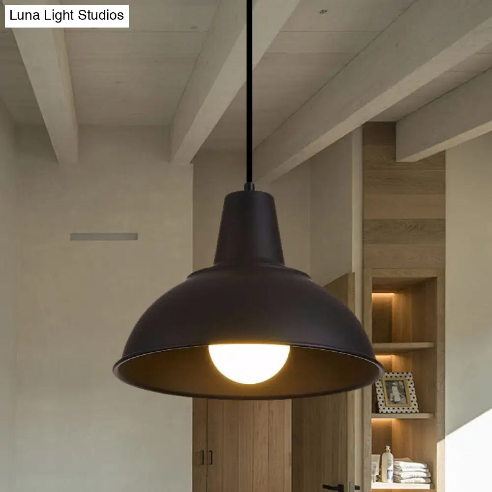 Vintage Domed Pendant Light With Metallic Finish And Hanging Cord In Black/White Black