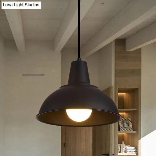 Vintage Domed Pendant Light With Metallic Finish And Hanging Cord In Black/White Black