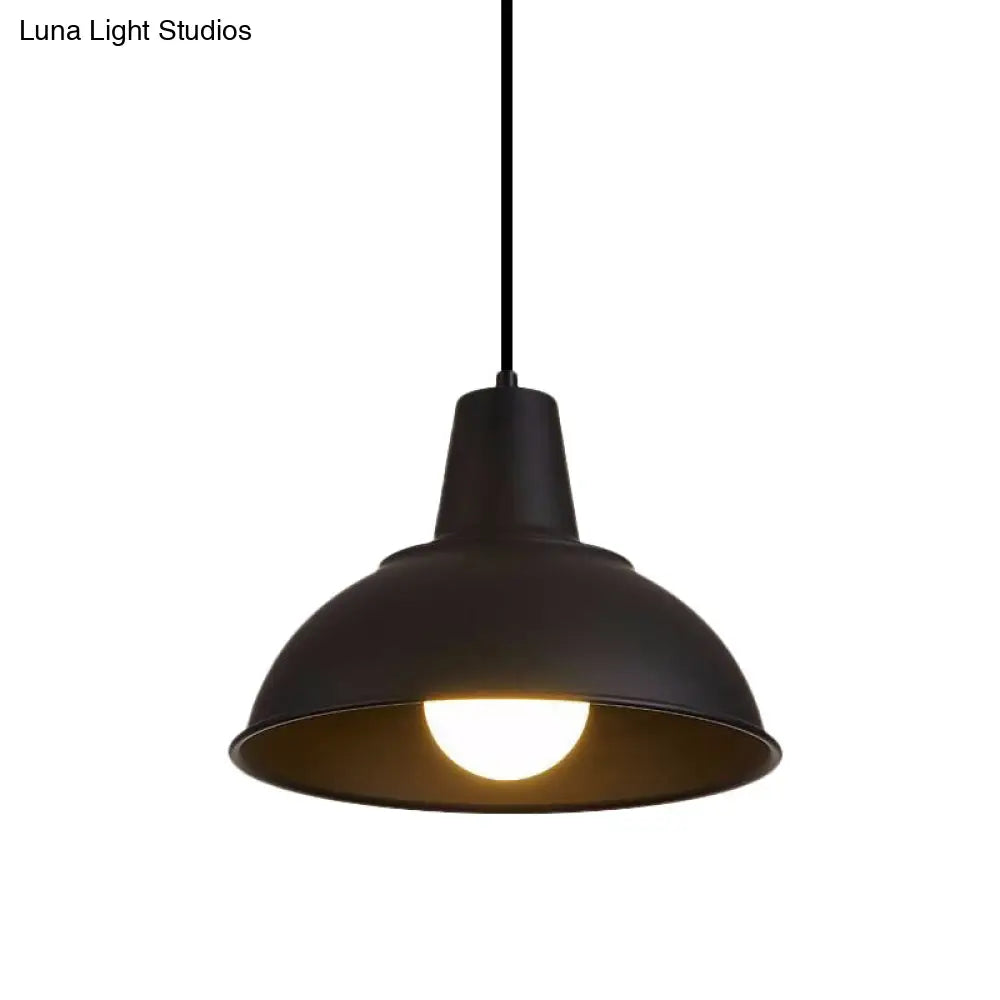 Vintage Domed Pendant Light With Metallic Finish And Hanging Cord In Black/White