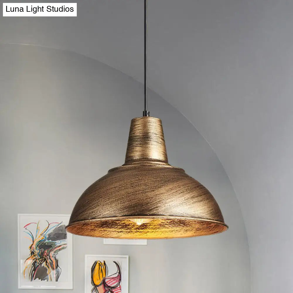 Vintage Domed Pendant Light With Metallic Finish And Hanging Cord In Black/White Bronze