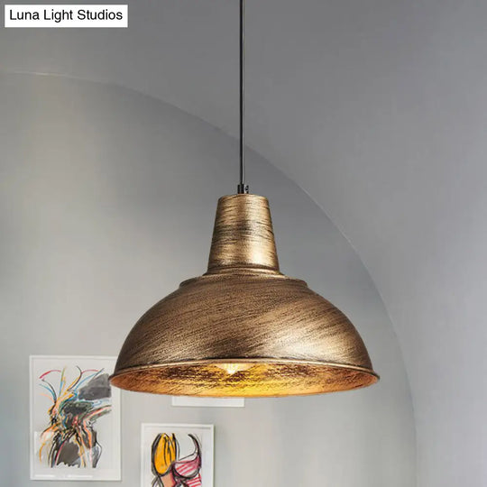 Vintage Domed Pendant Light With Metallic Finish And Hanging Cord In Black/White Bronze