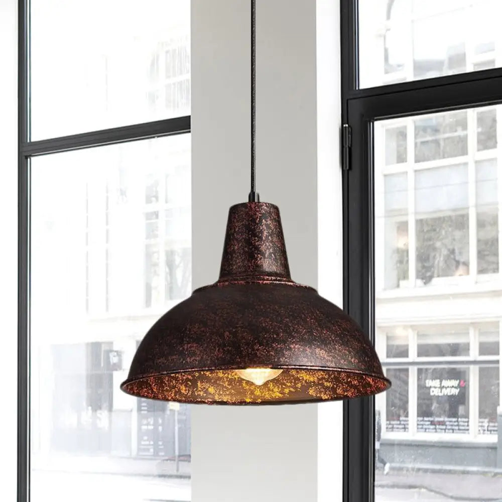 Antique Stylish Domed Suspension Light With Metallic Ceiling Pendant - Black/White Rust