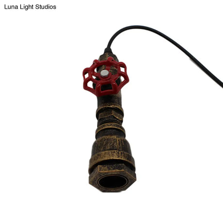Antique Valve Handle Iron Pendant Light In Bronze - Single-Bulb Ceiling Hanging Fixture