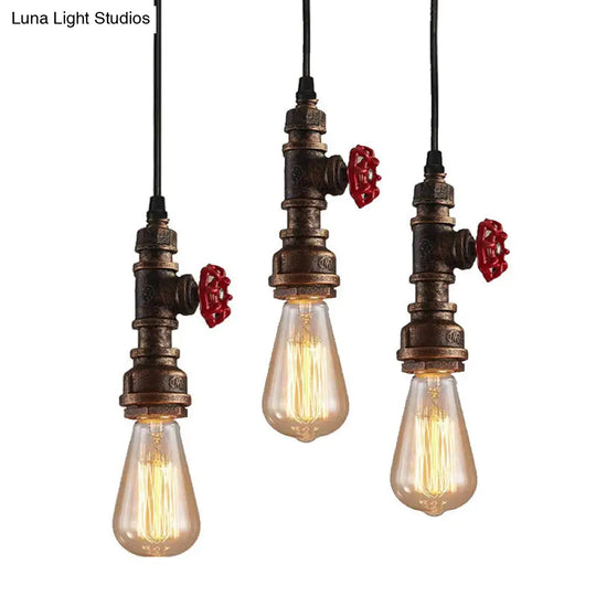 Antique Valve Handle Iron Pendant Light In Bronze - Single-Bulb Ceiling Hanging Fixture