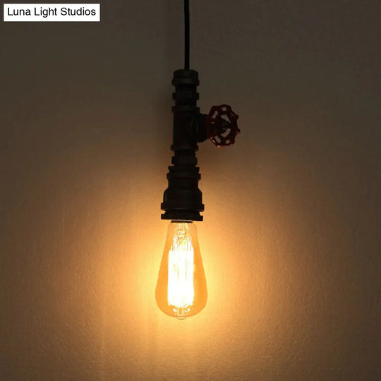 Antique Valve Handle Iron Pendant Light In Bronze - Single-Bulb Ceiling Hanging Fixture
