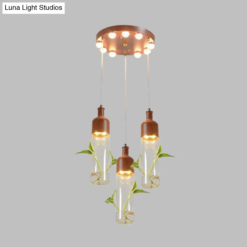 Antique Wine Bottle Pendant Light With Led Bulbs And Metal Finish In Brown