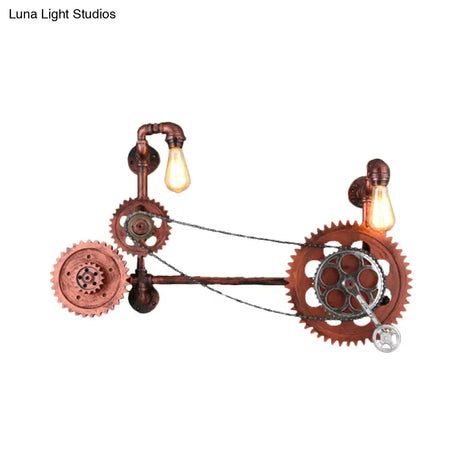 Antiqued Bicycle Iron Wall Sconce With 2 Lights For Corridor