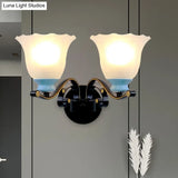 Antiqued Black Wall Lamp With Frosted Ribbed Glass - Perfect Living Room Lighting