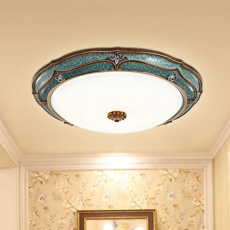 Antiqued Blue Led Dome Ceiling Mounted Fixture With Milky Glass Flush Lighting - Bedroom Décor