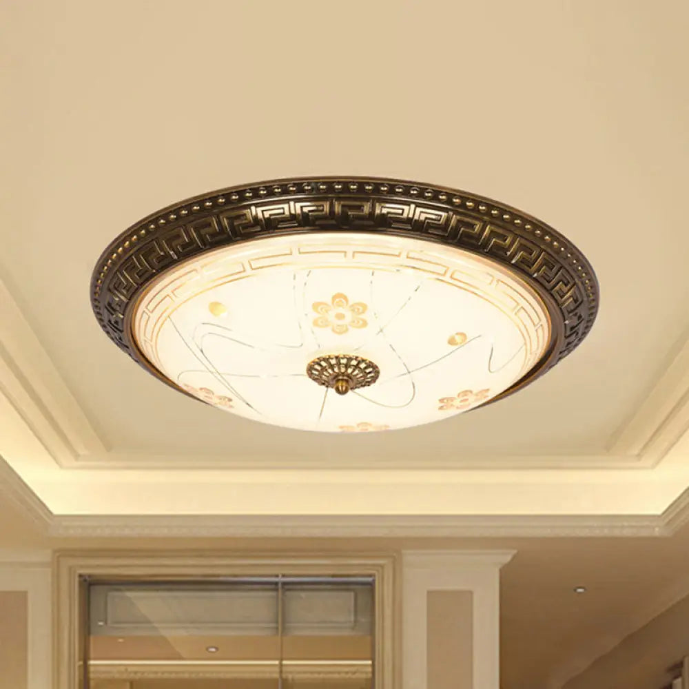 Antiqued Bowl Shade Glass Flush Mount Lamp In Gold With Led 12.5’/15’/19’ Width And